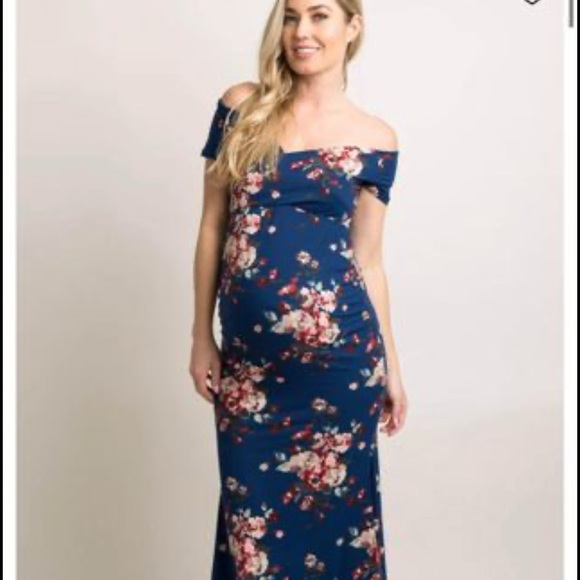 Navy Floral Wrap Maternity Dress - Picture 4 of 6